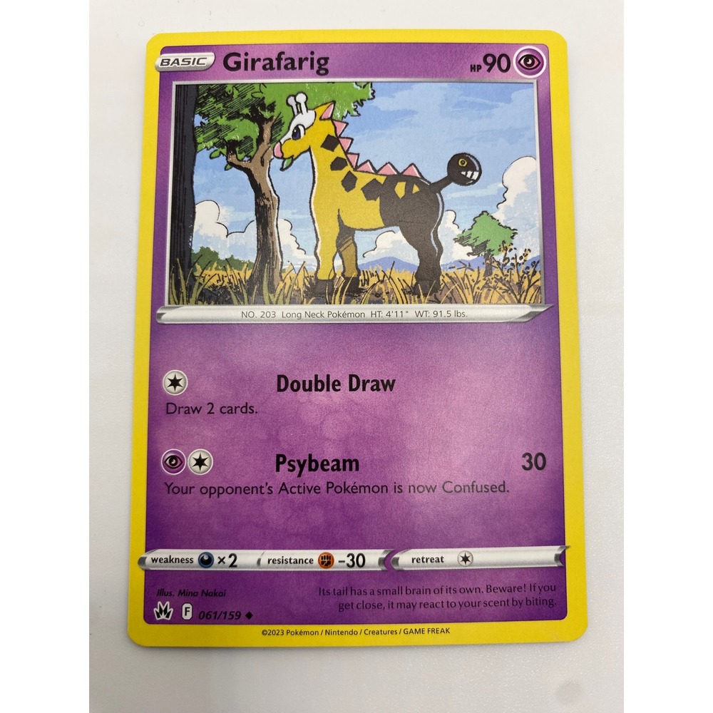 Pokemon Girafarig Crown Zenith 061/159 Common Psychic Basic Card Purple 2023